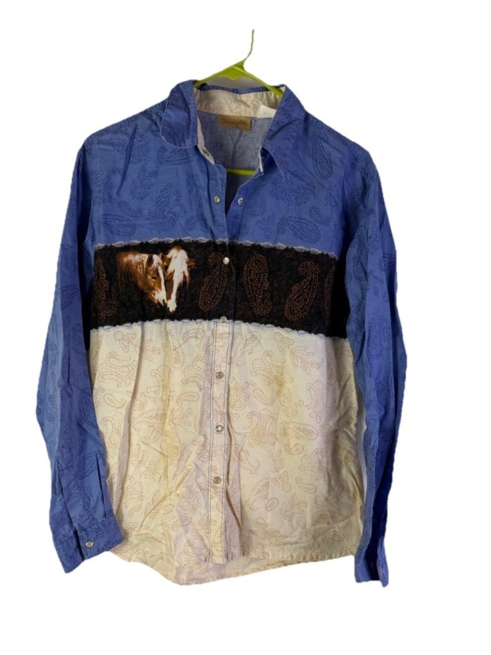 Vintage 90s Wrangler Pearl Snap Horse Color Block Shirt Western